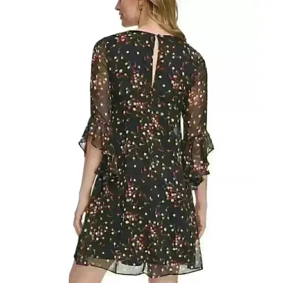 NEW! Calvin Klein Women's 6 V-Neck 3/4 Ruffle Sleeve Floral Chiffon Dress NWT$99 - Picture 2 of 5